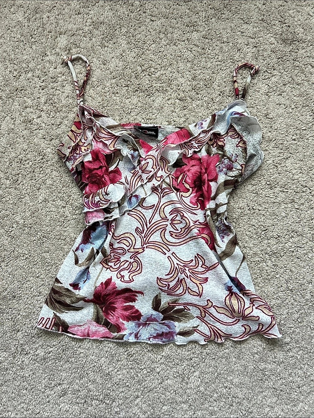Fairycore Floral Ruffle Camisole in Pink & White